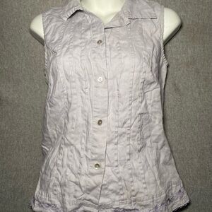 Edward Brand 100% Irish Linen Blouse Size Medium Embroidered Sleeveless Lavender